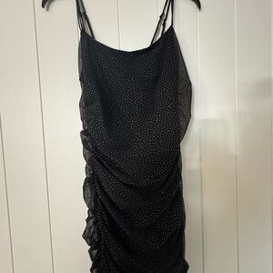 Black Ruched Polka Dot Dress